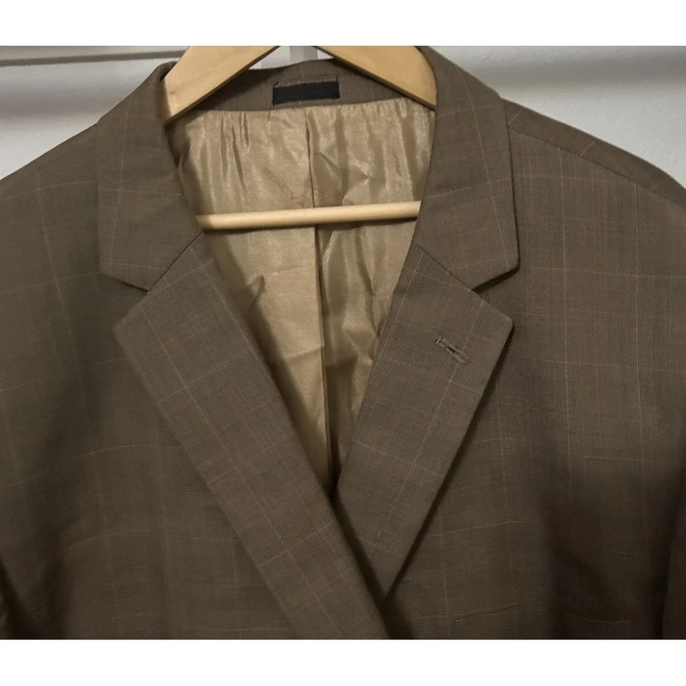 Stacy Adams Blazer Men's 52L Gold Plaid 3 Button 4 Button Sleeve Polyester Rayon